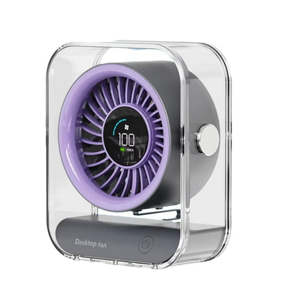 Mini Desktop Fan Office LED Digital Desktop Fan 3000mAh USB Rechargeable 100 Speeds Big Wind Quiet Circulation Fan B,1 x Desktop Fan 1 x USB Cable,Purple