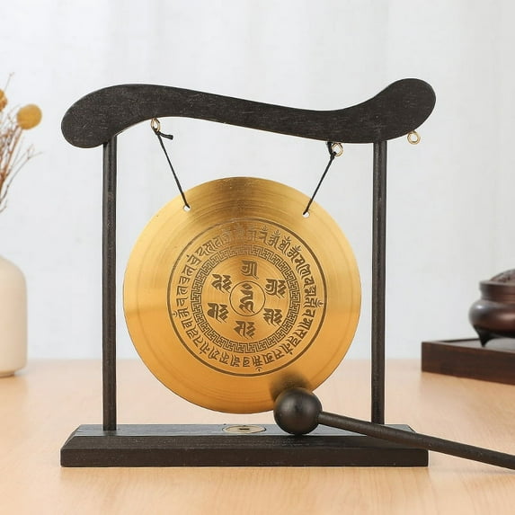 Mini Desktop Gong Table Wind Chime Percussion Instrument Cymbals Gongs with Mallet for Home Decor Housewarm Gift-B