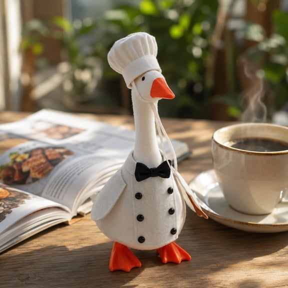 Mini Desktop Goose Chef Hat Set for 7 Inch Figurine, Handcrafted Polyester Costume Accessory, Indoor Tabletop Decoration for Goose Collectors and Home Display