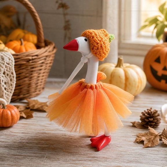 Mini Desktop Goose Set,7-Inch Cute Interchangeable Outfits,Holiday Decor for Shelf,Desk,Table Display(Orange)