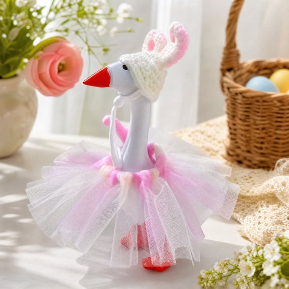 Mini Desktop Goose Set,7-Inch Cute Interchangeable Outfits,Holiday Decor for Shelf,Desk,Table Display(Pink)