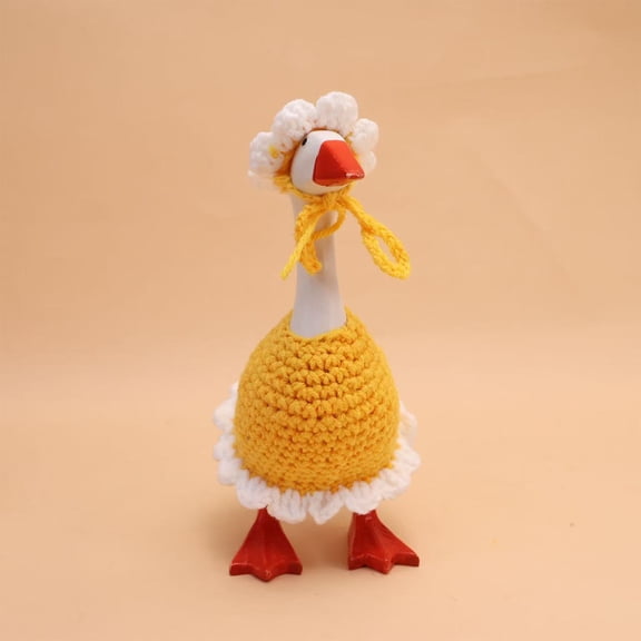 Mini Desktop Goose with Sunflower Clothes Set, 5.9 inch Cute Coffee Brown Decorative Figurine Ornament for Home Desk Shelf Decor Gift Coffee