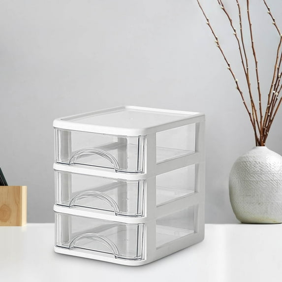 Mini Desktop Organizer Box Storage Container Case with 3 Clear Plastic Drawer Oragnizer for Arts and Crafts, Small Tools, Sewing Accessories, Stationary