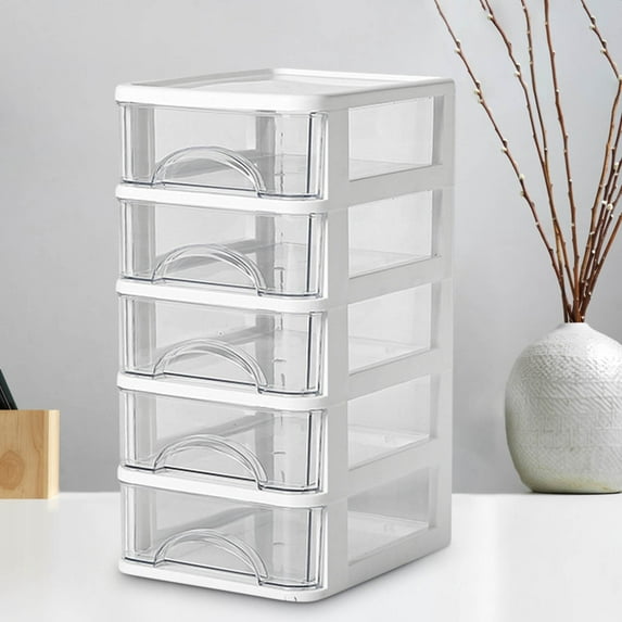 Mini Desktop Organizer Box Storage Container Case with 5 Clear Plastic Drawer Oragnizer for Arts and Crafts, Small Tools, Sewing Accessories, Stationary