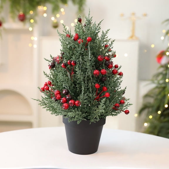 Mini Desktop Ornament with PE Branches and Burlap Base for Home Decoration 146 Inches Non-Illuminated Piece