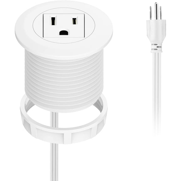 Mini Desktop Power Hub Grommet, Desk Outlet Charge Stantion Build-in 1 US Standard Outlet with 6.56 FT Extension Power Cord,Recessed Power Strip Socket for Table Cabinet Sofa Nightstands