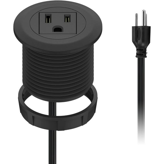 Mini Desktop Power Hub Grommet Socket, Flush-Mount Desk Outlet Build-in 1 US Standard Outlet with 6.56 FT Extension Power Cord, Recessed Power Strip Socket for Desk Nightstand Cabinet Counter