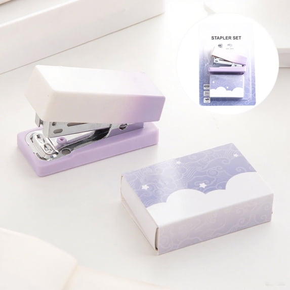 Mini Desktop Stapler Set, 2 Pack, Gradient Colors (Yellow, Purple, Pink), Includes 400 Staples, 15-Sheet Capacity, Cute Portable Office & Student Supplies