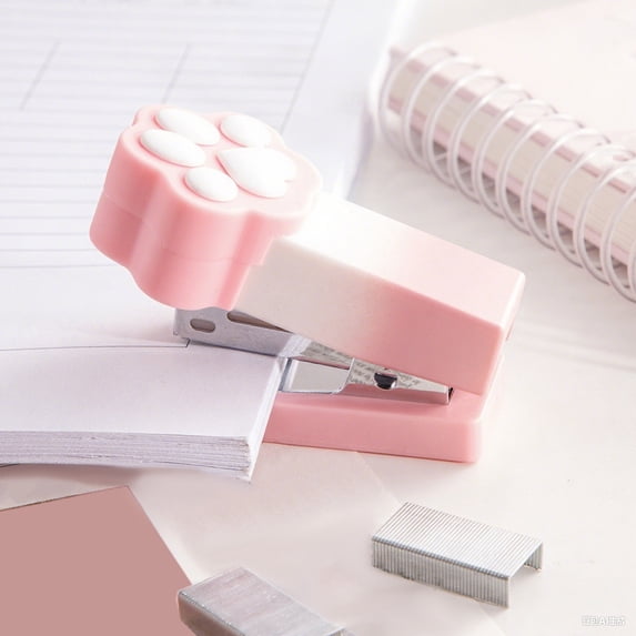 Mini Desktop Stapler with 400 Staples Cute Gradient Design Office Home Paper Binding Tool(1#Pink)