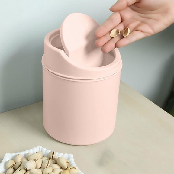 Mini Desktop Trash Can with Lid, 6.3'' Plastic Swing-Top Small Garbage Bin for Office Desk, Vanity & Kitchen Countertop, Tiny Waste Basket for Bedroom & Living Room Organization (K)