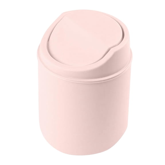Mini Desktop Trash Can with Lid - 6.3" Swing-Lid Plastic Garbage Bin for Desk, Countertop & Kitchen, 5L Small Waste Basket for Office, Bedroom & Living Room Organization (Pink) P