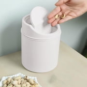 Mini Desktop Trash Can with Lid - 6.3 Swing-Lid Plastic Garbage Bin for Desk, Countertop & Kitchen, Tiny Creative Waste Basket for Living Room & Office Organization WhiteQ
