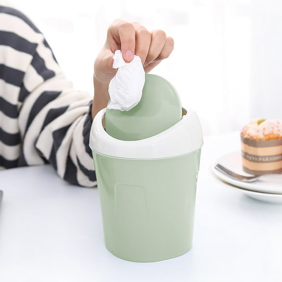 Mini Desktop Trash Can with Lid,Small Push-Type Double Bucket Garbage Bin for Office Desk Kitchen Vanity,Hidden Trash Bag Design with Compact Space-Saving Construction for Home,Workspace Use-Green