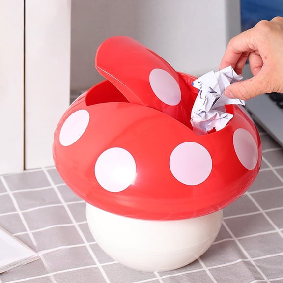 Mini Desktop Trash Can Plastic Flip Lid Wastebasket Mushroom Shape Garbage Bin for Office Desk Bedroom Kitchen Table Car Compact Storage Container Easy Cleaning Household Decor