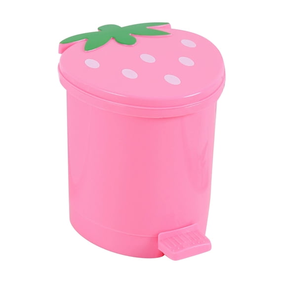 Mini Desktop Trash Can Strawberry | Cute Press-Type Wastebasket for Office, Bedroom, Car | Small Tabletop Garbage Bin with Lid, Pink Plastic, Compact Organizer for Home Decor