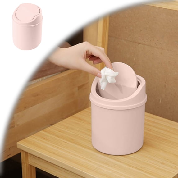 Mini Desktop Can, Swing-top Tiny Garbage Can, Lightweight , Flip Swing-Top Lid, Compact Round Shape, for Bedroom, Office, Bathroom Desktop Waste Storage