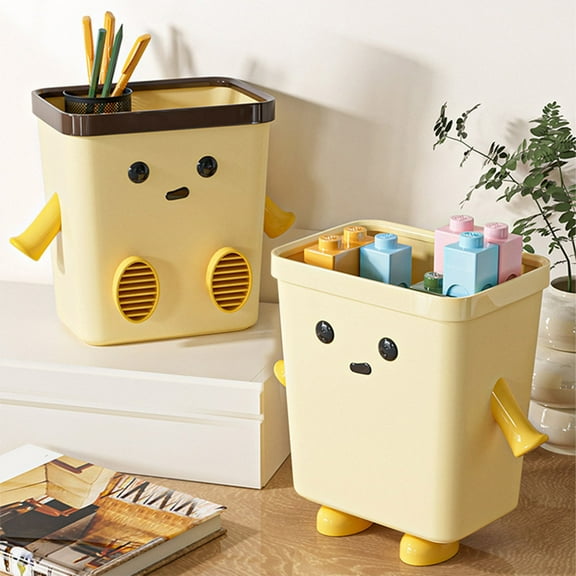 Mini Desktop Trash Can with Lid Small Plastic Wastebasket for Dorm Office Desk 6.7x6.3x4.5in for Cleaning Supplies (Beige) ,Hulucky