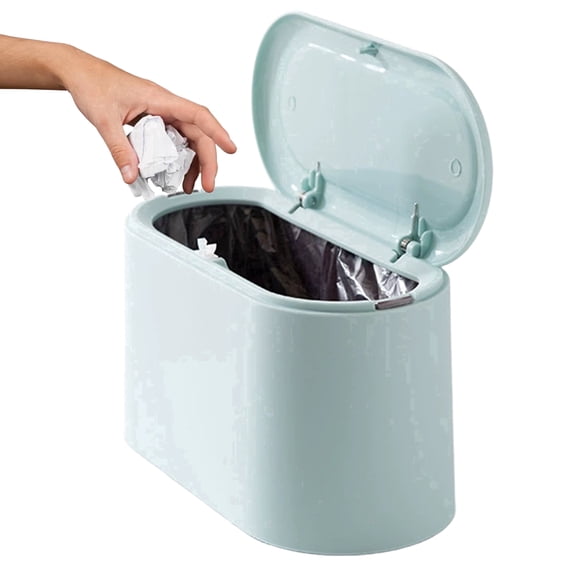 Desktop Trash Can with Press-Top Lid, Small Portable Wastebasket for Office Desk and Vanity, Mini Countertop Garbage Bin