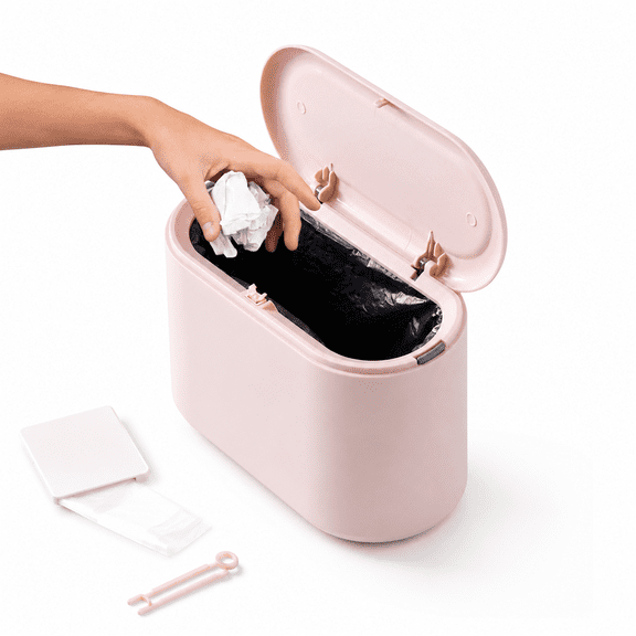 Mini Trash Can with Lid, Pop-up Small for Office Desk Tiny Waste Basket Pink
