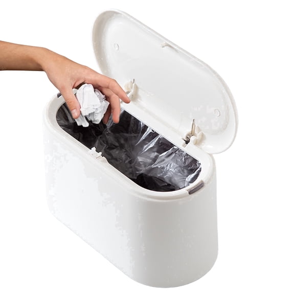 Desktop Trash Can with Press-Top Lid, Small Portable Wastebasket for Office Desk and Vanity, Mini Countertop Garbage Bin