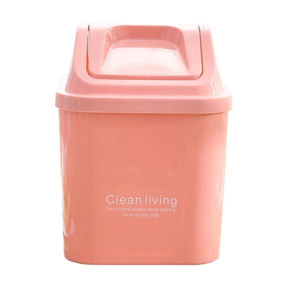Mini Desktop Trash Can with Swing Lid, Pink Household Kitchen Plastic Waste Basket with Lid, Storage Bin for Office Desk, Compact and Cute Design