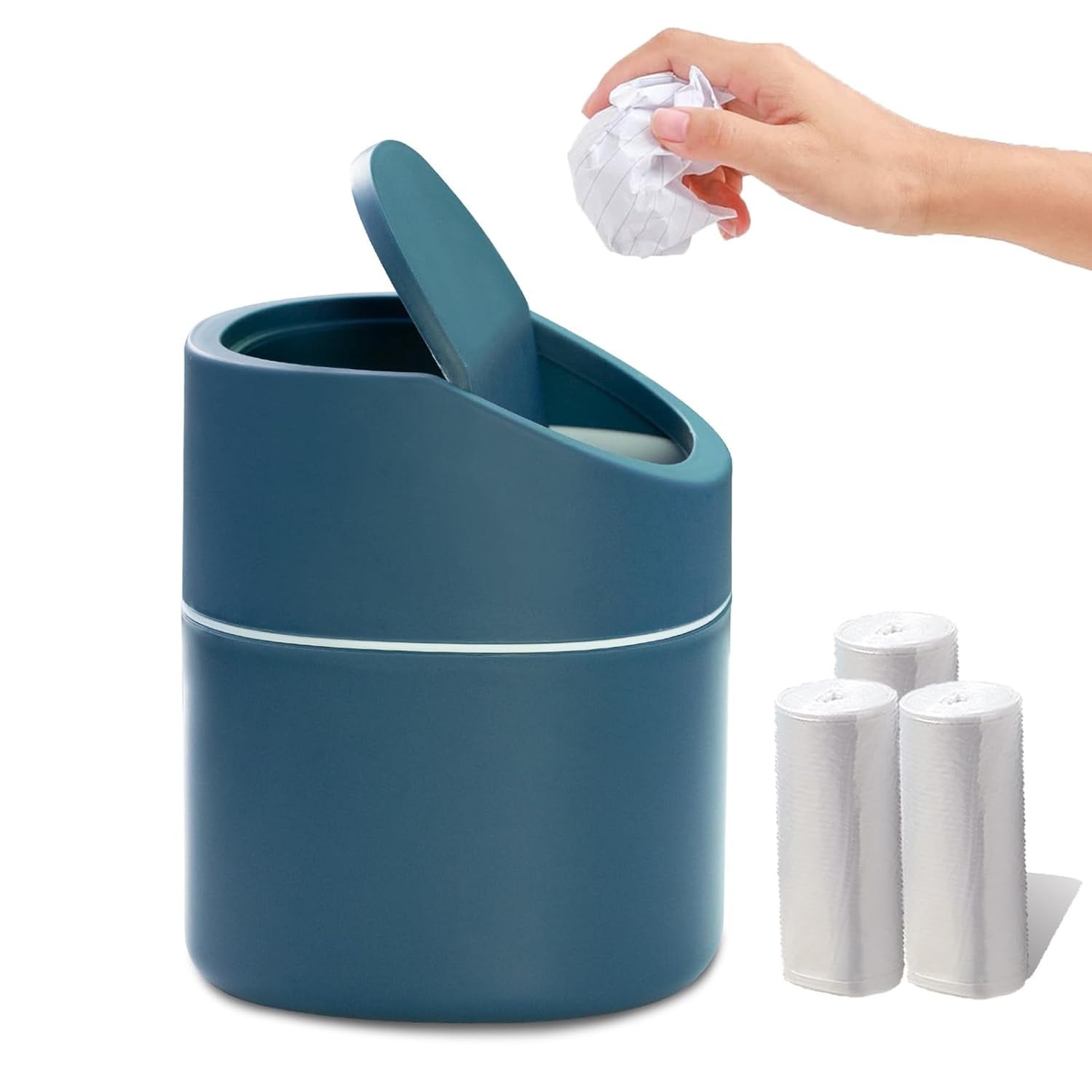Mini Desktop Swing Lid Trash Can - Gold Stainless Steel Egg Shape, 0.4 Gallon For Kitchen, Bathroom, Office Counter