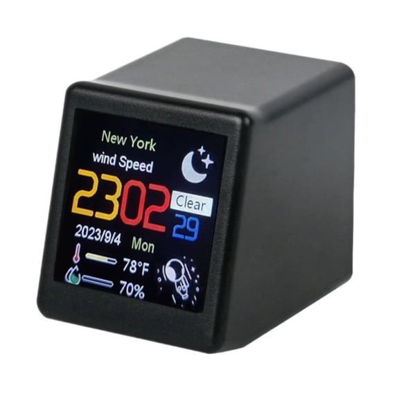Mini Desktop WiFi Weather Station, Smart TV-Style Digital Clock with Real-Time Weather Forecast, NTP Auto-Sync Desk Clock with Night Mode, Robust ABS Build