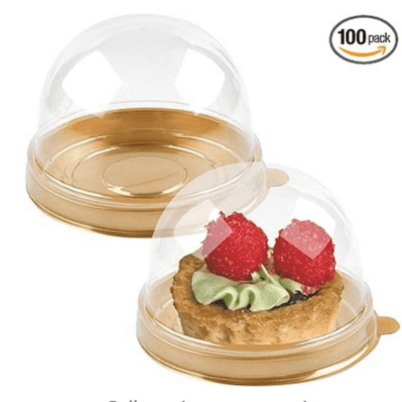 Mini Dessert Containers with Dome Lids, 100Pcs Clear Plastic Individual Ore Cookie holder, Small Cake Box for Mini Cupcake, Cocoa Bomb, Strawberry, Cheesecake and