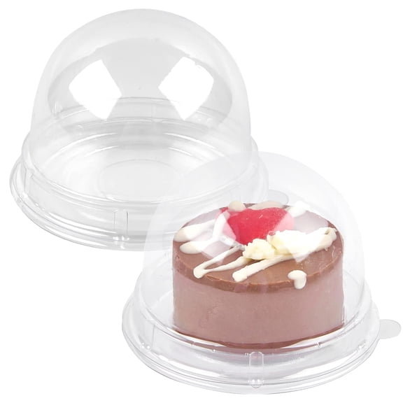 Mini Dessert Containers With Dome Lids 100pcs Clear Plastic Individual Ore Cookie Holder Small Cake Box For Cupcake Cocoa Bomb Strawberry Cheesecake And Mooncake (clear Base)