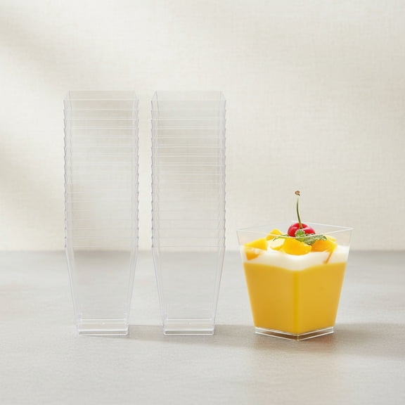 Mini Dessert Cups, Small Square Plastic Cups, Clear Appetizer Cups for Pudding, Yogurt, Mousse, Wedding and Party