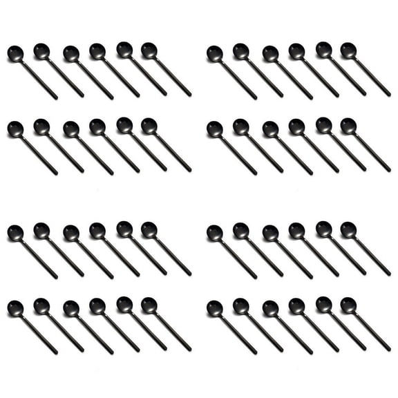 Mini Dessert Spoons Coffee Spoons Black Plated Teaspoons Frosted Handle for Dessert Tea Ice Cream Cake Coffee Set of 48
