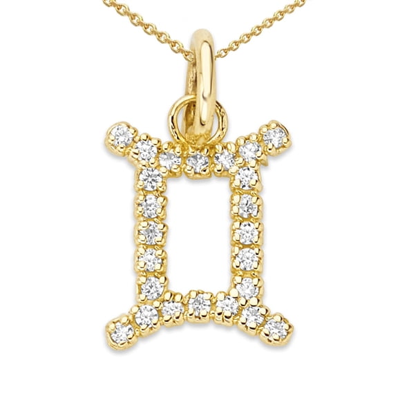 Mini Diamond Zodiac Horoscope Pendant Necklace In Solid Gold (16 Inches)