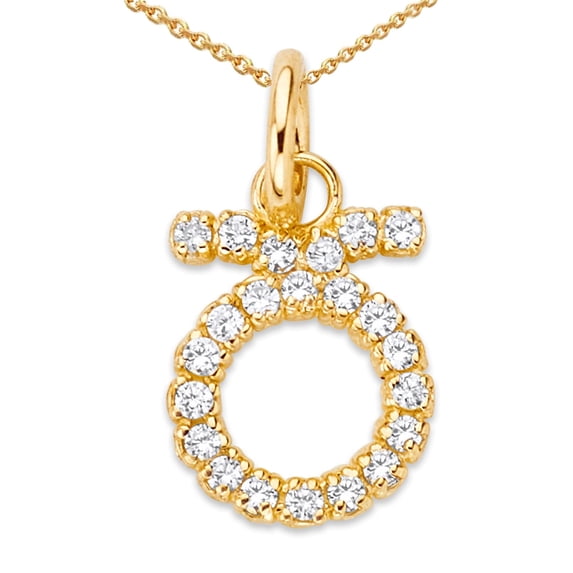 Mini Diamond Zodiac Horoscope Pendant Necklace In Solid Gold (16 Inches)