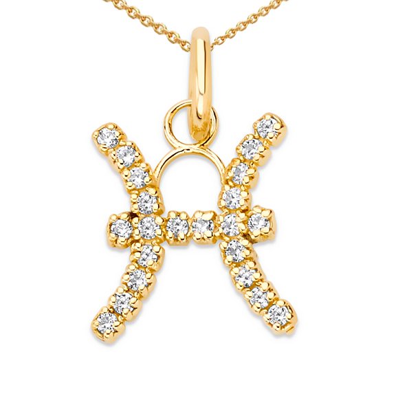 Mini Diamond Zodiac Horoscope Pendant Necklace In Solid Gold (16 Inches)