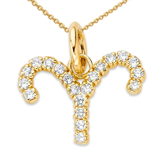 Mini Diamond Zodiac Horoscope Pendant Necklace In Solid Gold (22 Inches)