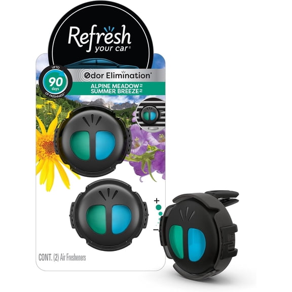 Mini Diffuser Car Air Fresheners, Alpine Meadows / Summer Breeze Scent, 2 Pack