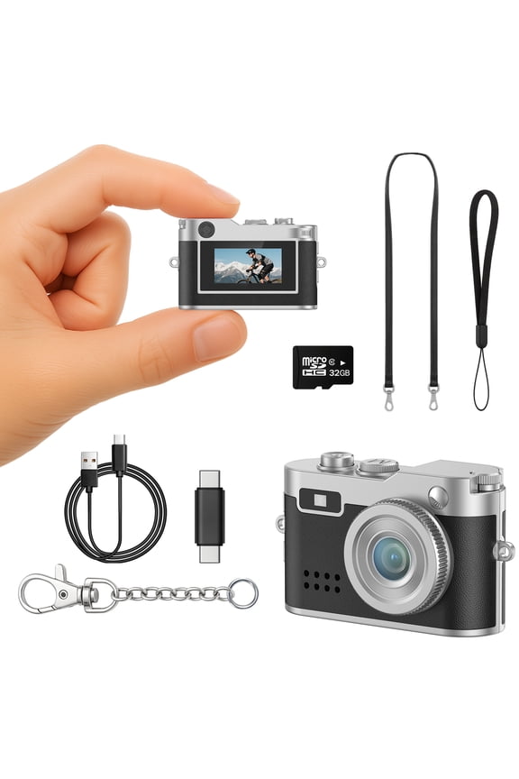 Mini Digital Camera,0.96" Small Keychain Camera,1080P Tiny Camera with 32GB Card, Fill-in light,Landyard,USB Cable for Travel, Concert, Study Recording, Gift for Kids Black