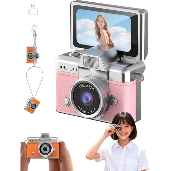 Mini Digital Camera with 1.47 in LCD Screen, 1080P Flip Screen Mini Camera with 180° Flip Display & Built-in Flash, 64GB Memory Portable Keychain Camera for Travel Daily Use.