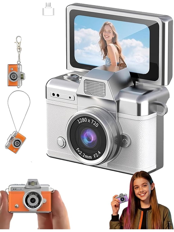 Mini Digital Camera with 1.47 in LCD Screen, 1080P Flip Screen Mini Camera with Built-in Flash & Flip Display, 64GB Memory, Portable Keychain Camera for Travel & Daily Use (Orange)