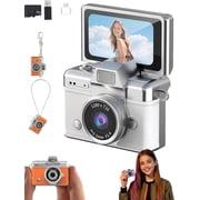 Mini Digital Camera with 1.47 in LCD Screen, 1080P Flip Screen Mini Camera with Built-in Flash & Flip Display, Free 64GB Memory Card, Portable Keychain Camera for Travel & Daily Use White