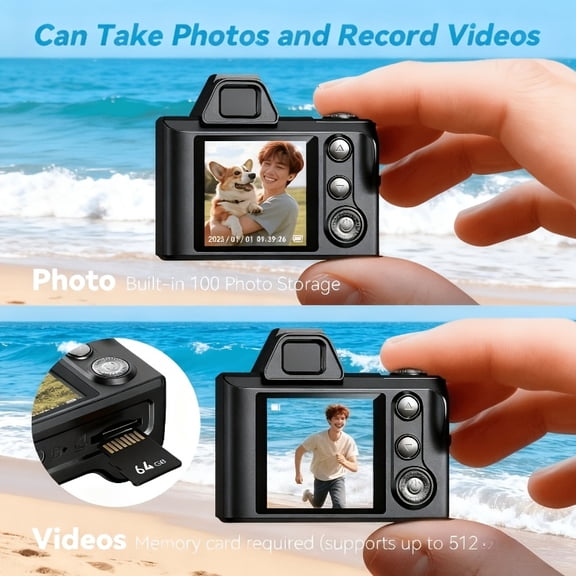 Mini Digital Camera 1080P HD with 64GB SD Card, Auto Fill Flash, Portable Point and Shoot Video Camera for Travel Vlog, Daily Recording, Beginner Friendly Vintage Travel Photography