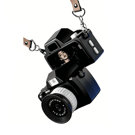 Mini Digital Camera, 1080P HD Dual Lens, 1.47" IPS Screen, 12MP, with Leather Strap