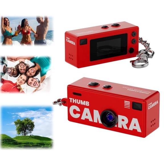 Mini Digital Camera - 1080P High-Definition Thumb Backpack Buckle Camera, Retro Compact Mini Pocket-Sized, Suitable for Travel, Concerts, and Study Recording (Red)