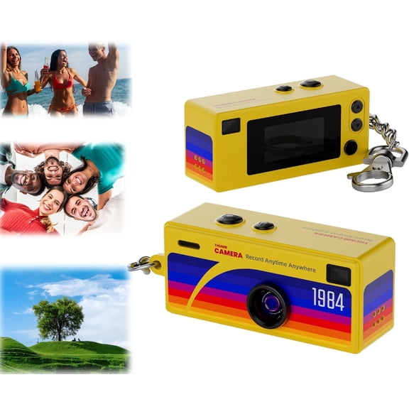 Mini Digital Camera - 1080P High-Definition Thumb Backpack Buckle Camera, Retro Compact Mini Pocket-Sized, Suitable for Travel, Concerts, and Study Recording (Yellow)