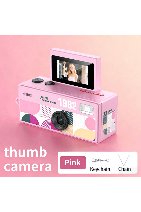 Mini Digital Camera 1080P (Pink) - 0.96" LCD 130° Wide Angle, 90s Vintage Style Keychain Camera