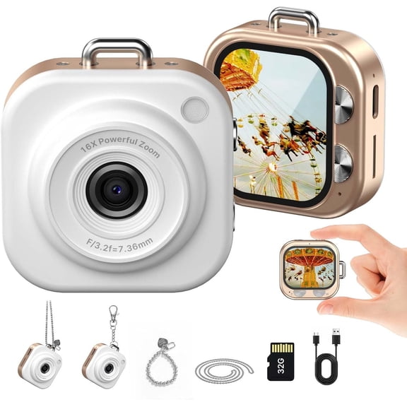 Mini Digital Camera,1080p Charms ith 32GB Card,Small Cameras Phtgraphy ith Lng Life,Pcket-Size Camera ith Chain Vlg, Party,Travel (Gld)