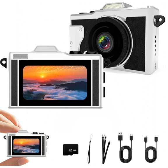 Mini Digital Camera,5MP FHD Alloy Material Portable Small Retro Cameras,Pocket Video Recorder with 32GB Card for Travel Recording, Birthday Gifts, Party & Vlog (Black)