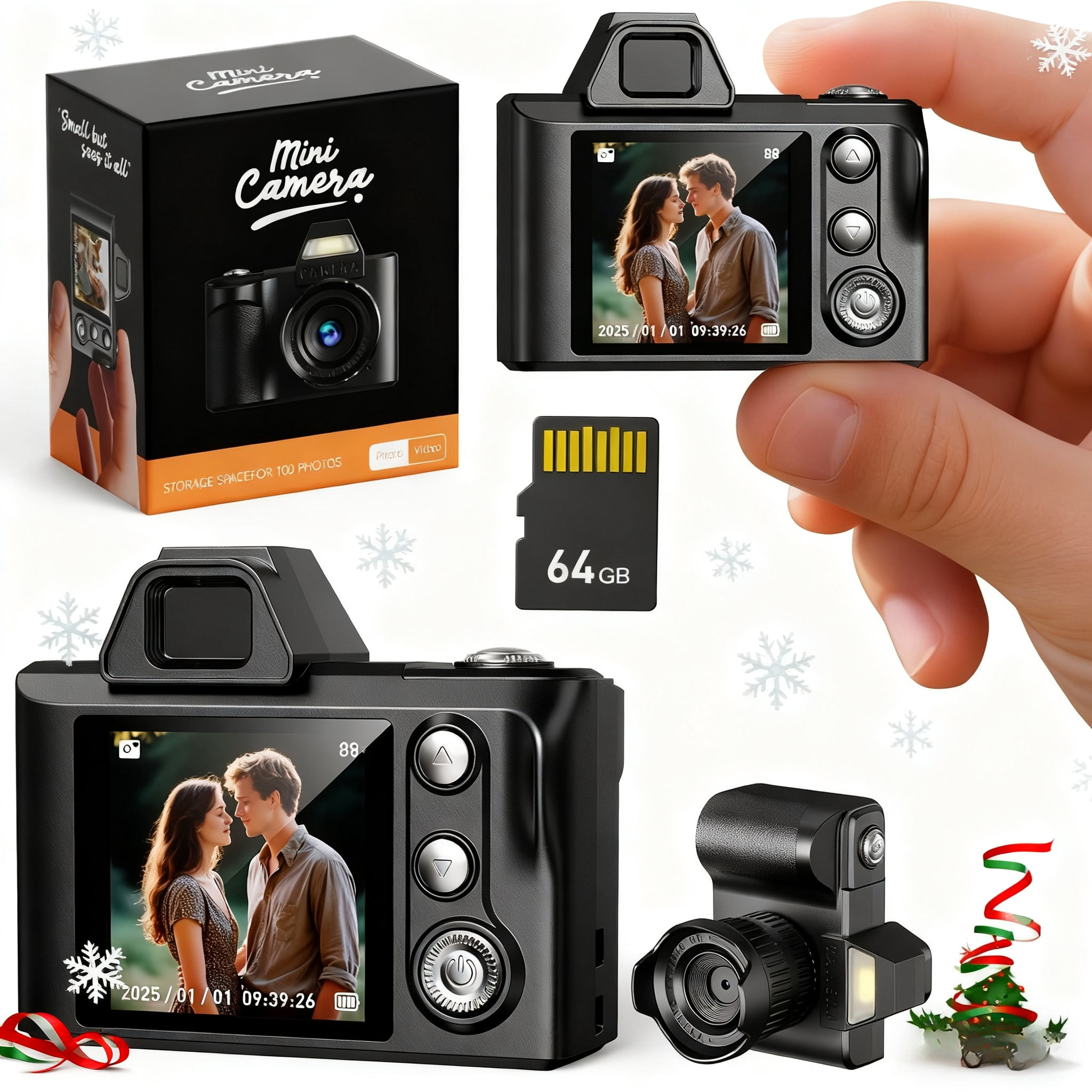 Mini Digital Camera 64GB, 1080P HD Video, 2MP Portable Recorder, USB Rechargeable, Fashion Gift for Girlfriend Boyfriend, Christmas Present