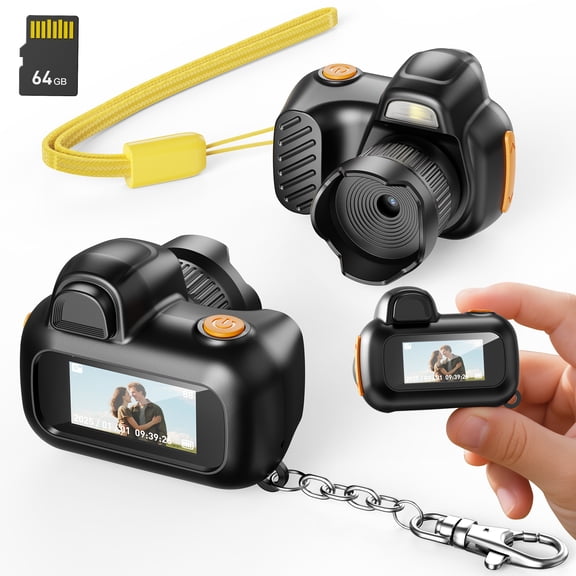 Mini Digital Camera with 64GB Memory Card, 1080P Pocket Camera with Screen, Auto Fill Flash, Rechargeable Portable Camera for Photos and Videos, Black