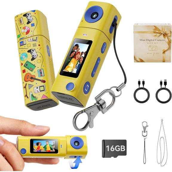 Mini Digital Camera: Digital with 16GB Card, Camera with 270? Rotating Lens, 400mAh Portable Small Cameras with Elegant Box for Travel,,Gifts